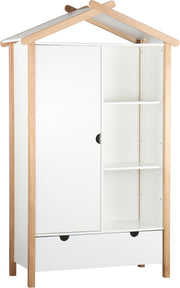 Schrank Kleiderschrank in Weiß mit Türe Schublade und Fächer