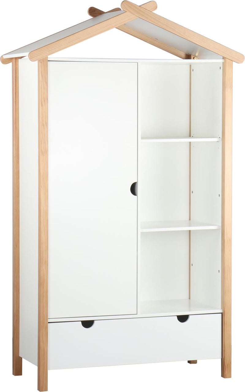 Schrank Kleiderschrank in Weiß mit Türe Schublade und Fächer