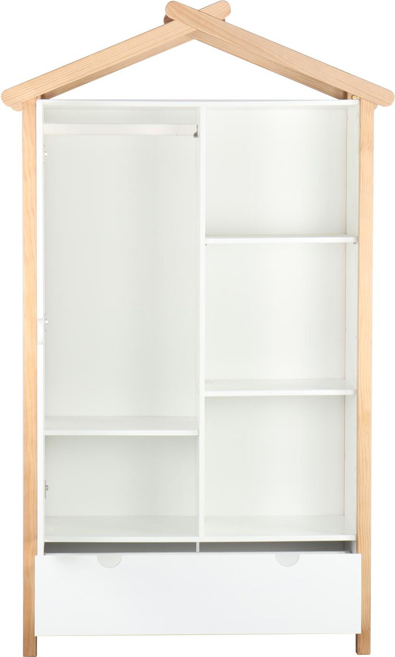 Schrank Kleiderschrank in Weiß mit Türe Schublade und Fächer