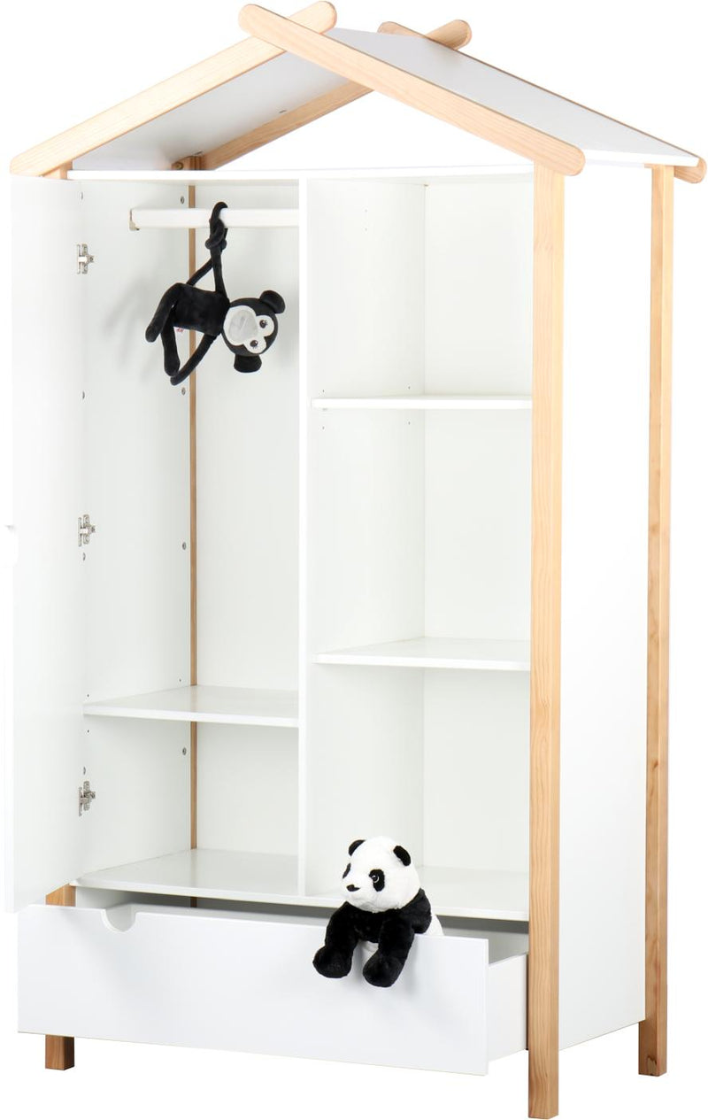 Schrank Kleiderschrank in Weiß mit Türe Schublade und Fächer