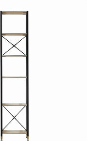 Regal Standregal schmal 45 cm 6 Böden Akazie-Optik Metallrahmen
