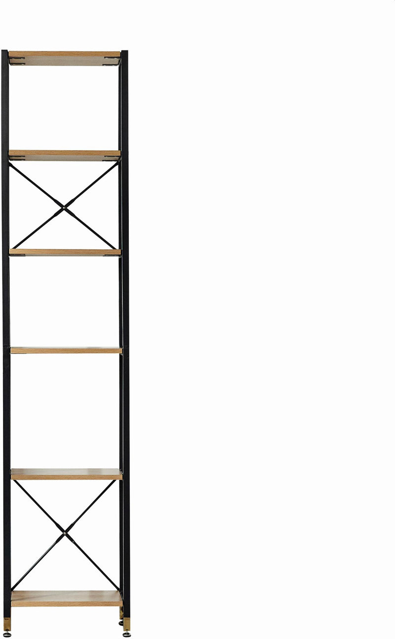 Regal Standregal schmal 45 cm 6 Böden Akazie-Optik Metallrahmen