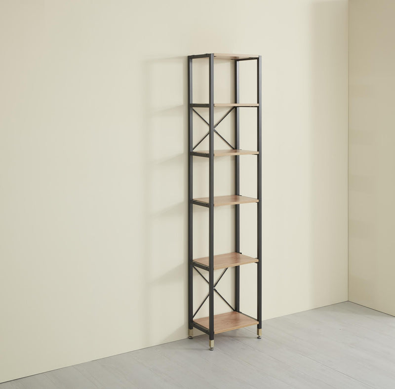 Regal Standregal schmal 45 cm 6 Böden Akazie-Optik Metallrahmen