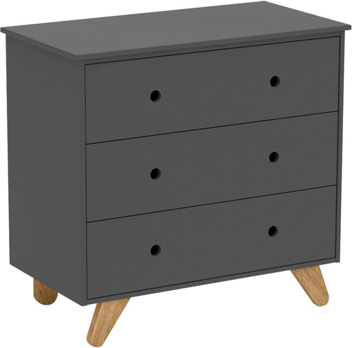 Kommode Schubladenkommode Sideboard im skandinavischen Design mit drei Schubladen und Holzbeinen in Gesamtansicht.