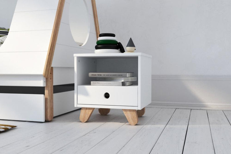 Nachtkästchen Nachttisch Nachtkommode Weiß im skandinavischen Design