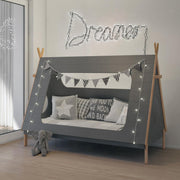 Kinderbett Bett in angesagter Tipiform Grau 90 x 200 cm mit Lattenrost