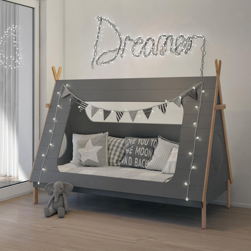 Kinderbett Bett in angesagter Tipiform Grau 90 x 200 cm mit Lattenrost