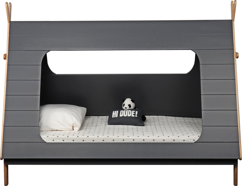 Kinderbett Bett in angesagter Tipiform Grau 90 x 200 cm mit Lattenrost