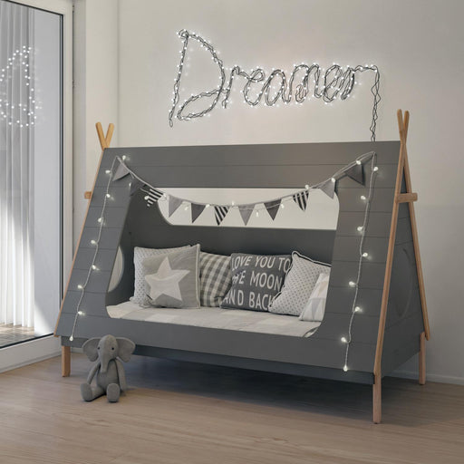 Kinderbett Bett in angesagter Tipiform Grau 90 x 200 cm mit Lattenrost