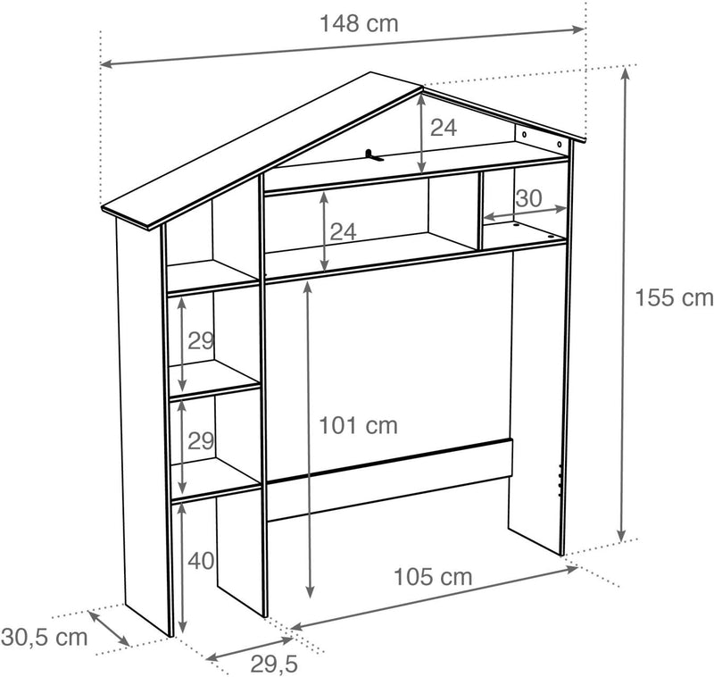 Regal Standregal in Hausform mit sieben offenen Fächern