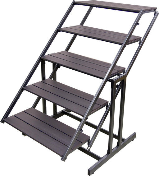 Pflanztreppe TABORA mit fünf Stufen in Holz-Optik und grauem Metallrahmen, Gesamtansicht.