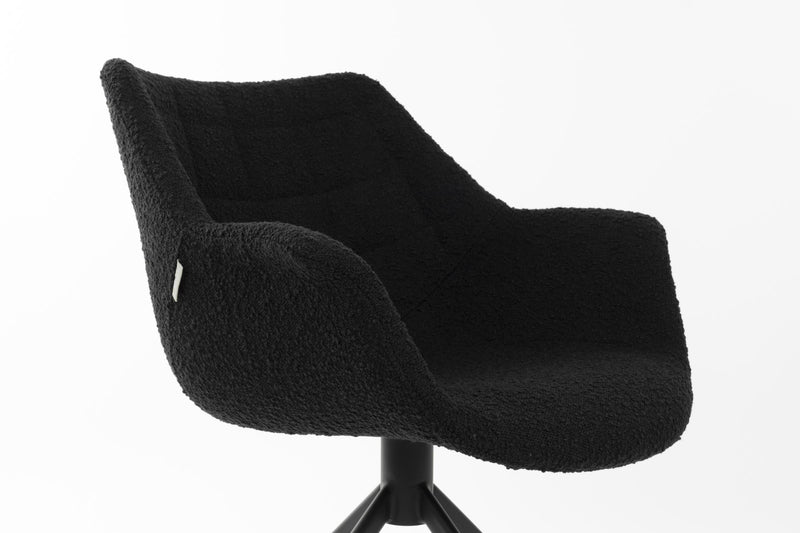 Esszimmerstuhl DOULTON drehbar von ZUIVER mit Bouclé Stoff schwarz