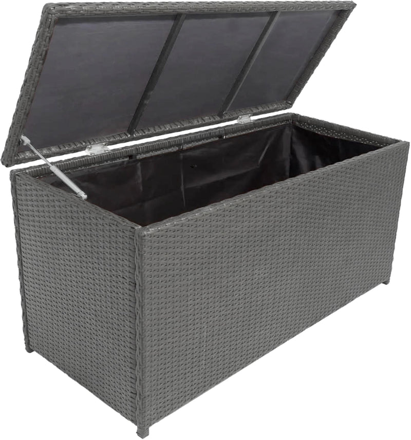 Gartentruhe Auflagenbox PATRAS aus Stahl und Polygeflecht hellgrau