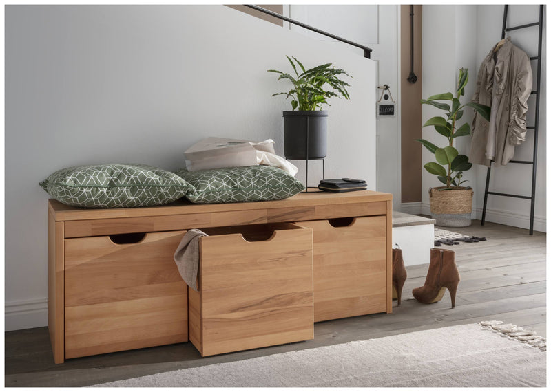 Garderobenbank Sitzbank KIRSA 120 cm Kernbuche massiv — Trendmöbel24