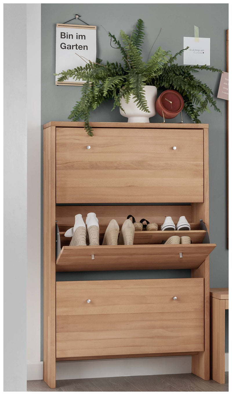Schuhschrank Schuhkipper KIRSA 3 Klappen Kernbuche massiv geölt