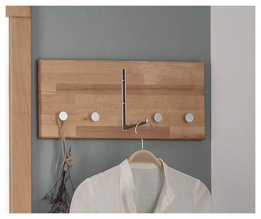 Wandgarderobe Hakenleiste KIRSA 50 cm Kernbuche massiv geölt mit weißen Knöpfen in Gesamtansicht.