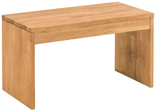 Garderobenbank Sitzbank KIRSA 82 cm Wildeiche massiv in Gesamtansicht mit massiver Holzplatte und Seitenpaneelen.