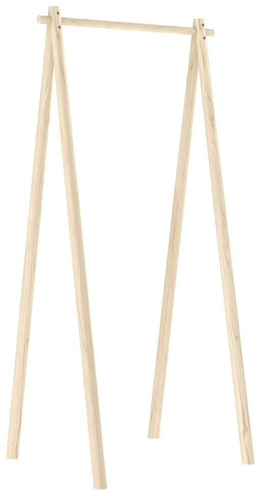 Garderobenständer HONGI 75 cm Kiefer Natur lackiert in Gesamtansicht mit zwei schrägen Holzbeinen und horizontaler Stange.