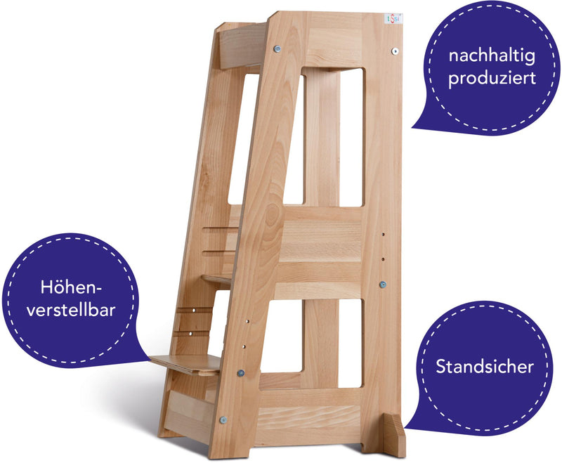 tiSsi® Entdeckerturm / Lernturm FELIX mitwachsend Buche massiv NATUR
