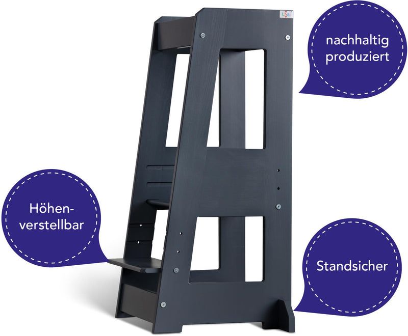 tiSsi® Entdeckerturm / Lernturm FELIX mitwachsend Buche massiv Grau