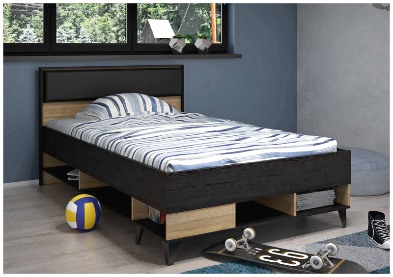 Jugendbett LYA 120 x 200 cm Bett in Mauvella / Cabezone Eiche Forte