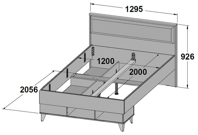 Jugendbett LYA 120 x 200 cm Bett in Mauvella / Cabezone Eiche Forte