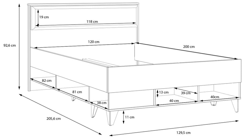 Jugendbett LYA 120 x 200 cm Bett in Mauvella / Cabezone Eiche Forte