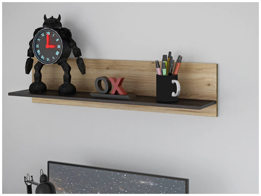 Wandboard LYA 110 cm in Mauvella/Cabezone Eiche mit schwarzer Ablagefläche, Gesamtansicht.