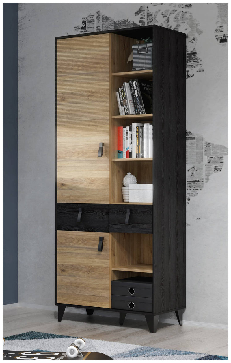 Regal LYA 2-trg. 2 Schubladen Optik Mauvella / Cabezone Eiche Forte