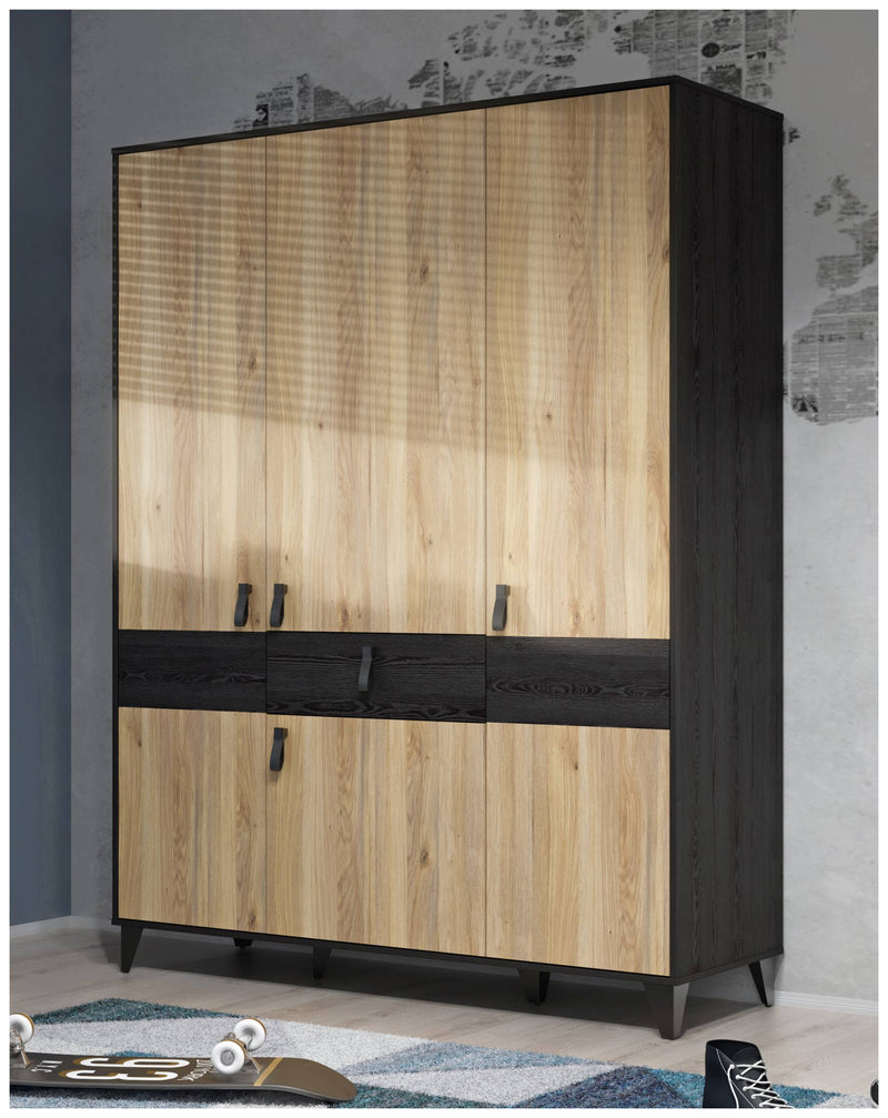 Kleiderschrank LYA 4-trg. 1 Schublade Optik Mauvella / Cabezone Eiche