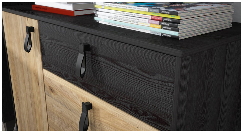 Jugendzimmer LYA mit Schwebetürenschrank in Eicheoptik mit Kontrast