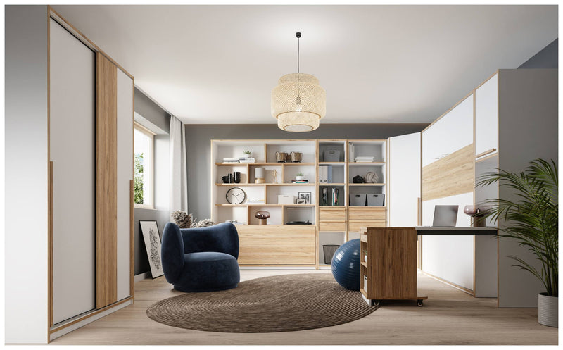 Multifunktions-Regal S-ROOM mit ausziehbarem Rollcontainer und Ablage