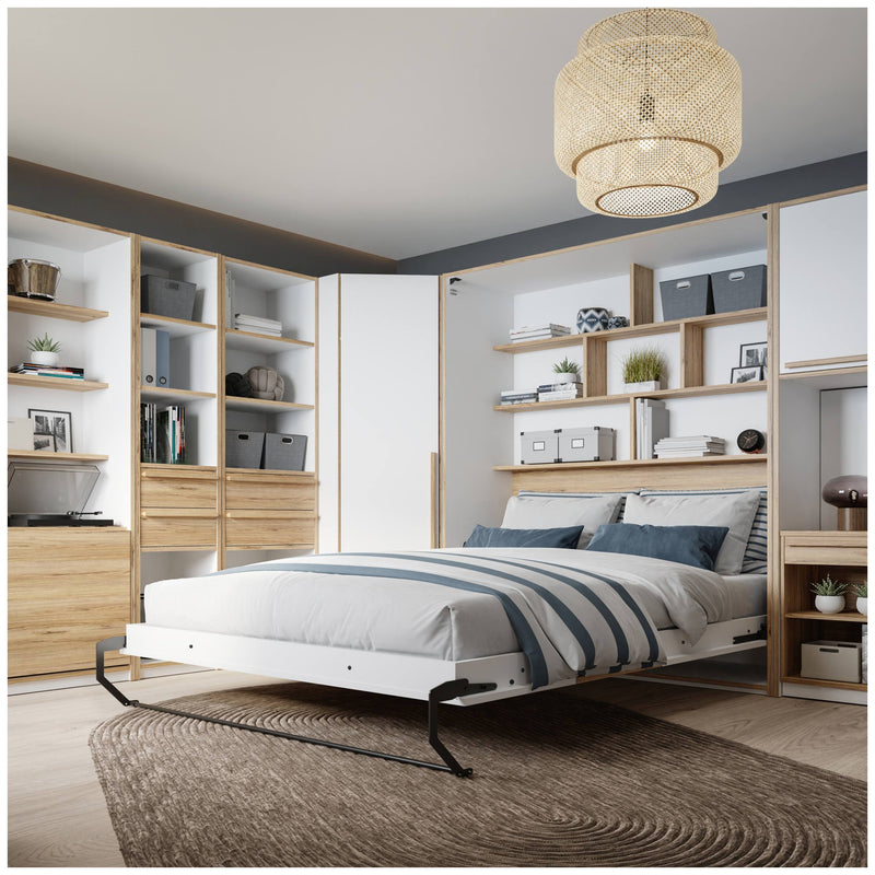 Schrankbett S-ROOM 160 x 200 Klappbett Weiß und Catania Eiche Forte