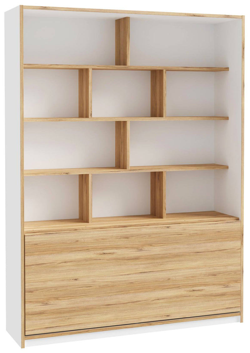 Bücherregal S-ROOM mit Klapptisch-Funktion in Weiß und Catania Eiche