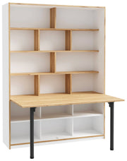 Bücherregal S-ROOM mit Klapptisch-Funktion in Weiß und Catania Eiche