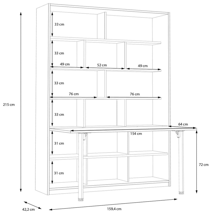 Bücherregal S-ROOM mit Klapptisch-Funktion in Weiß und Catania Eiche