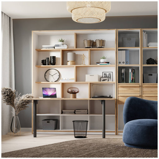 Bücherregal S-ROOM mit Klapptisch-Funktion in Weiß und Catania Eiche