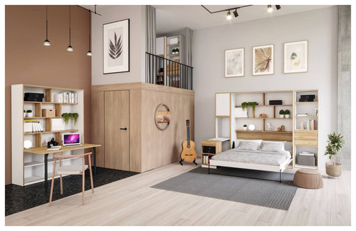 Jugendzimmer S-ROOM 3 mit Schrankbett Optik Weiß und Catania Eiche