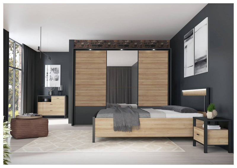 Doppelbett HIGH ROCK 160 x 200 Riviera Eiche Optik / Schwarz Forte
