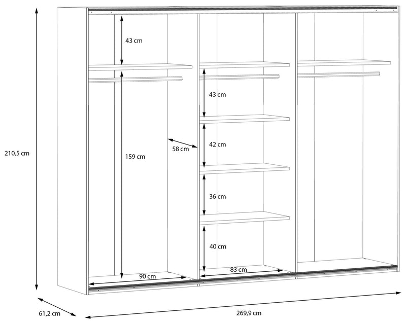 Schwebetürenschrank HIGH ROCK + Passepartout Riviera Eiche / Schwarz