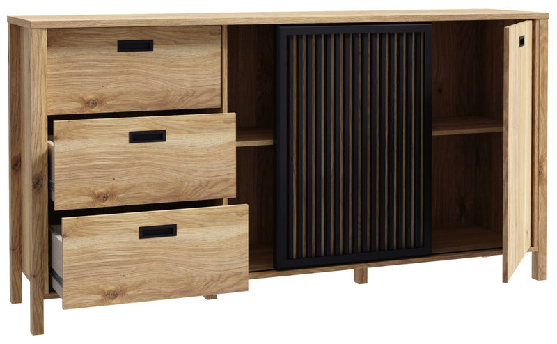 Sideboard JYTANA 3 Schubladen 2 Türen in Mauvella Eiche Optik /Schwarz
