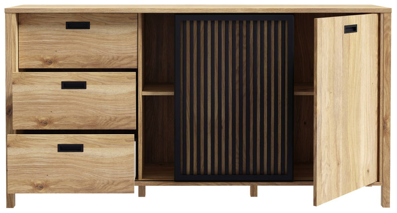 Sideboard JYTANA 3 Schubladen 2 Türen in Mauvella Eiche Optik /Schwarz