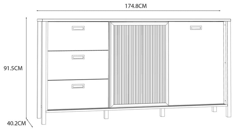 Sideboard JYTANA 3 Schubladen 2 Türen in Mauvella Eiche Optik /Schwarz