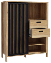 Highboard JYTANA 2 Schubladen 1 Tür in Mauvella Eiche Optik /Schwarz