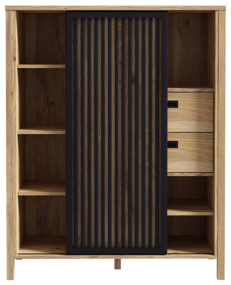 Highboard JYTANA 2 Schubladen 1 Tür in Mauvella Eiche Optik /Schwarz