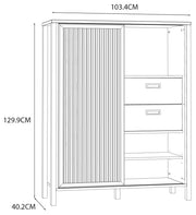 Highboard JYTANA 2 Schubladen 1 Tür in Mauvella Eiche Optik /Schwarz