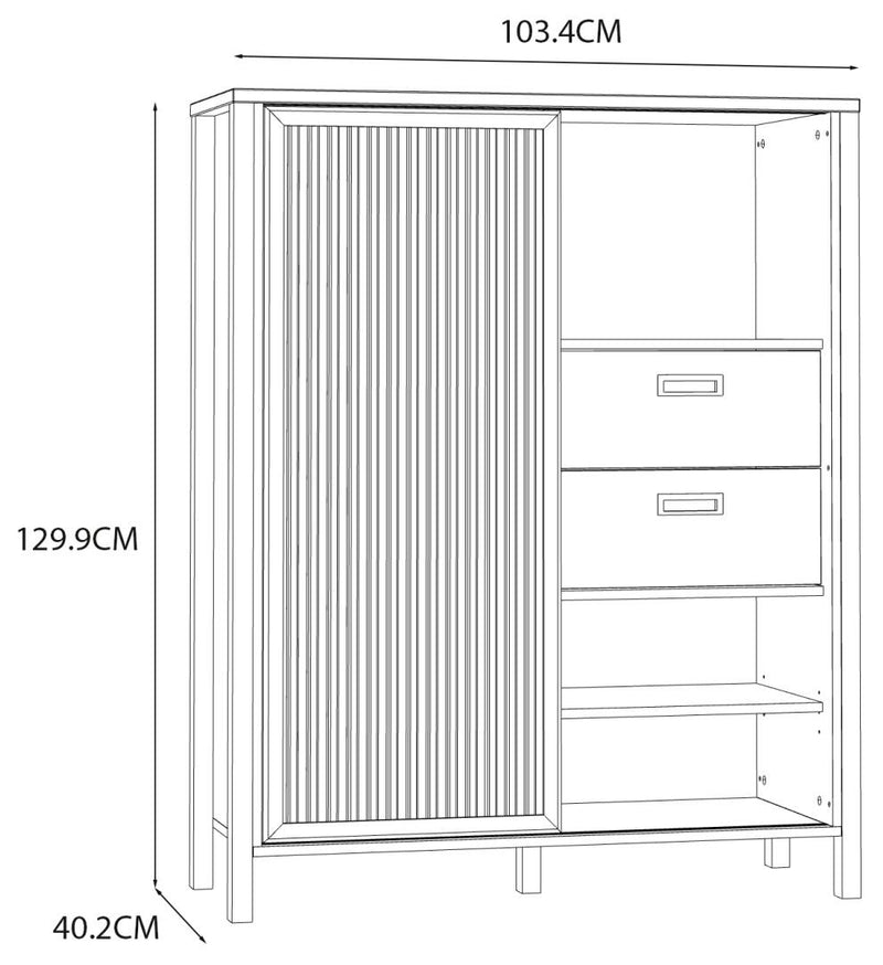 Highboard JYTANA 2 Schubladen 1 Tür in Mauvella Eiche Optik /Schwarz