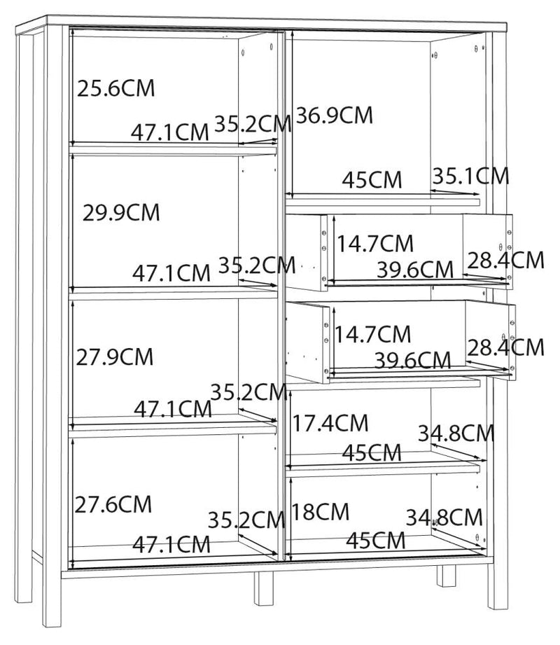 Highboard JYTANA 2 Schubladen 1 Tür in Mauvella Eiche Optik /Schwarz