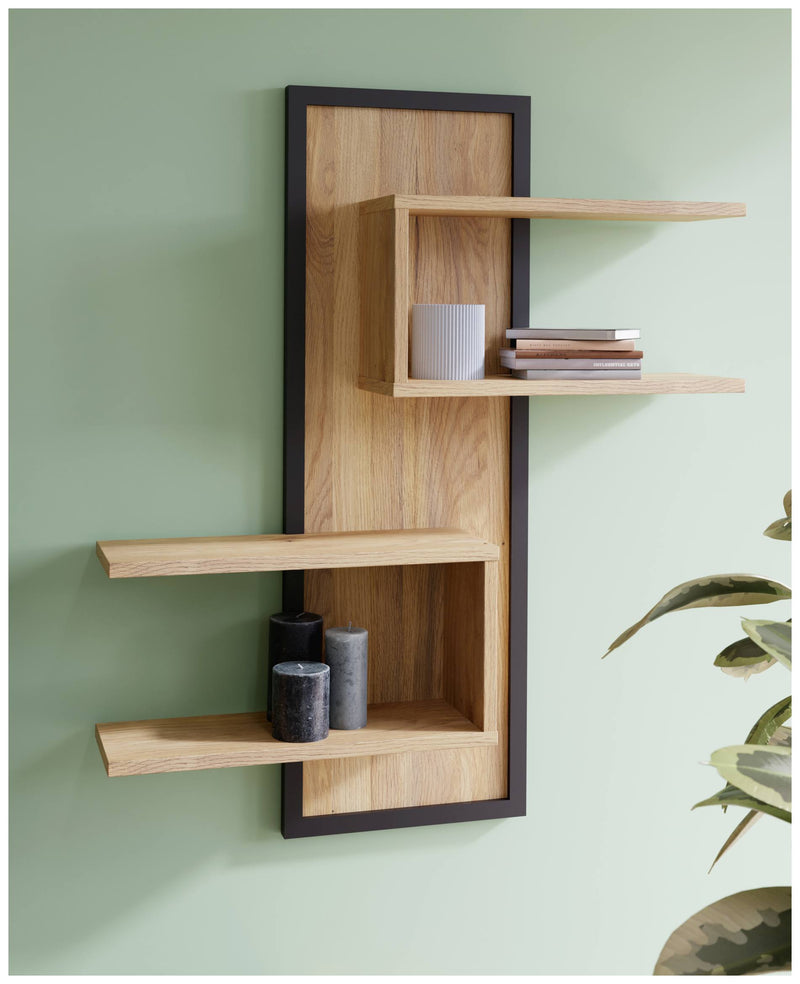 Wandboard JYTANA mit 4 Ablagen Optik Mauvella Eiche  / Schwarz