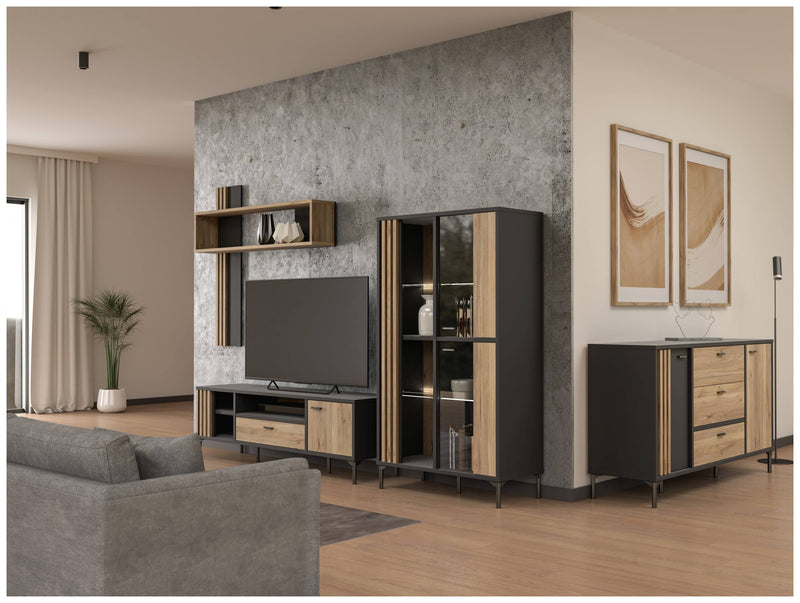 Sideboard Kommode JOAKIMIS in Schwarz / Mauvella Eiche Optik Forte